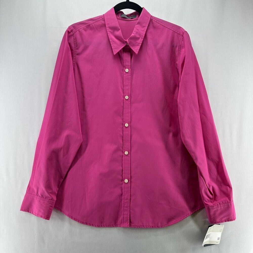 Liz Claiborne Blouse Size 12 Shirt Button Front Long Sleeve Cotton Woven Pink